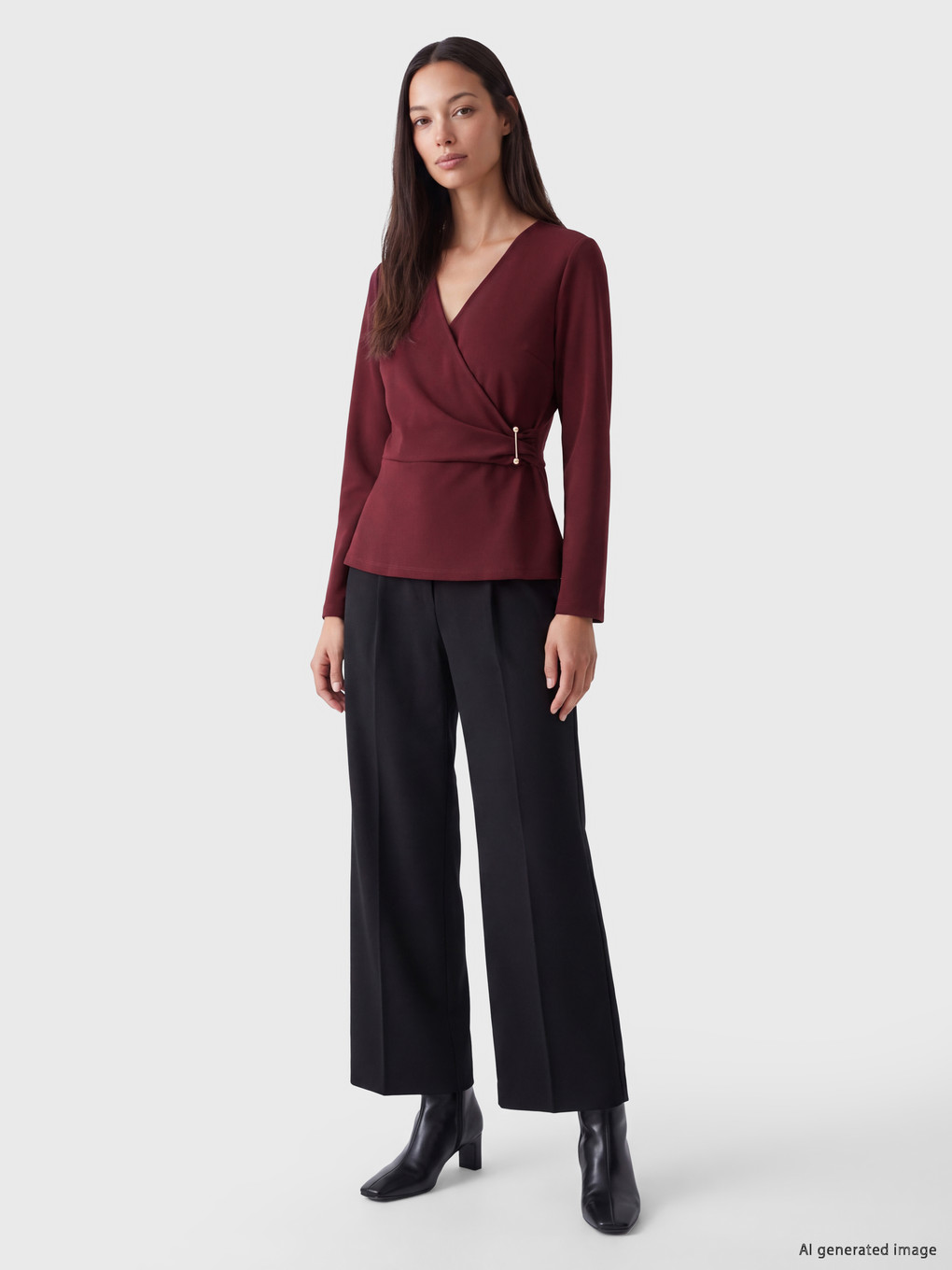 Bluza S Dvorednim Preklopnim Ovratnikom I Naborima-1