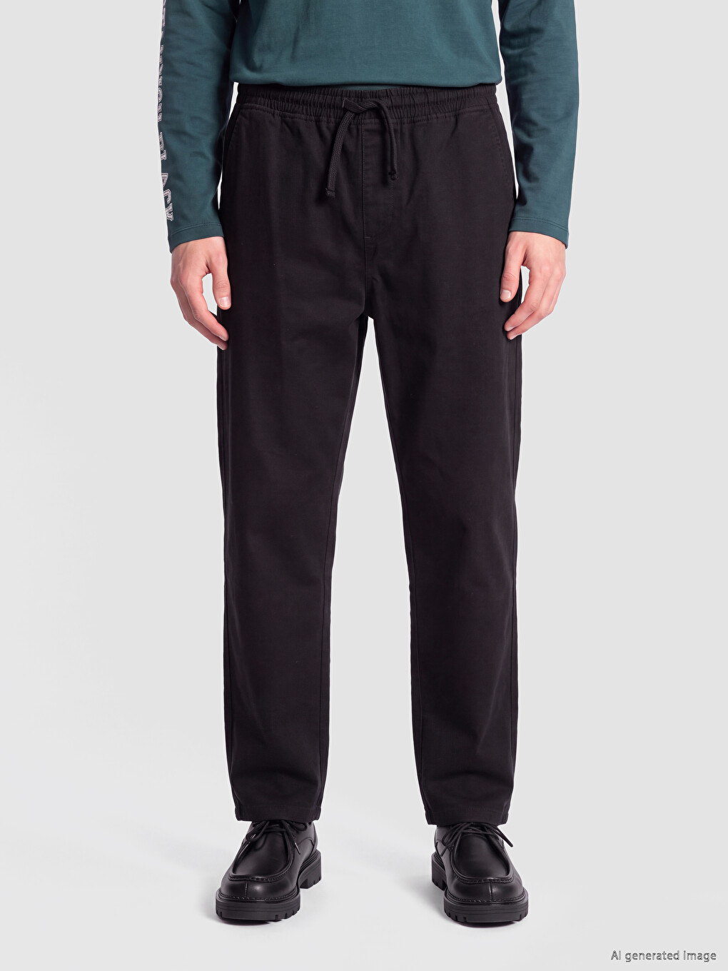 Siyah Relax Fit Gabardin Erkek Pantolon-1