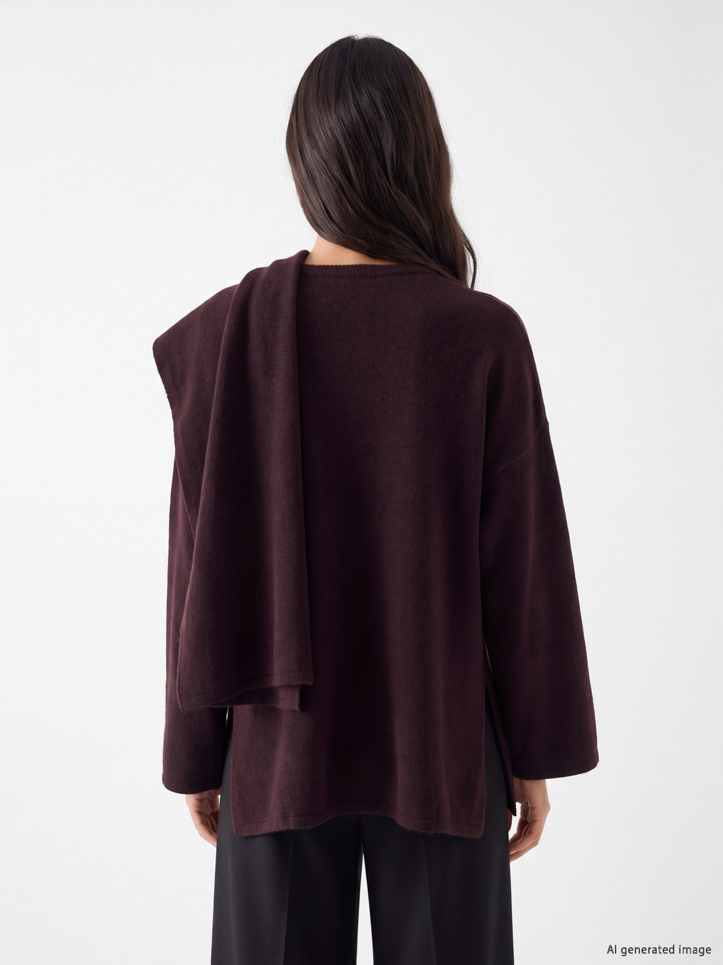 Mor Atkılı Oversize Kadın Triko Kazak-3