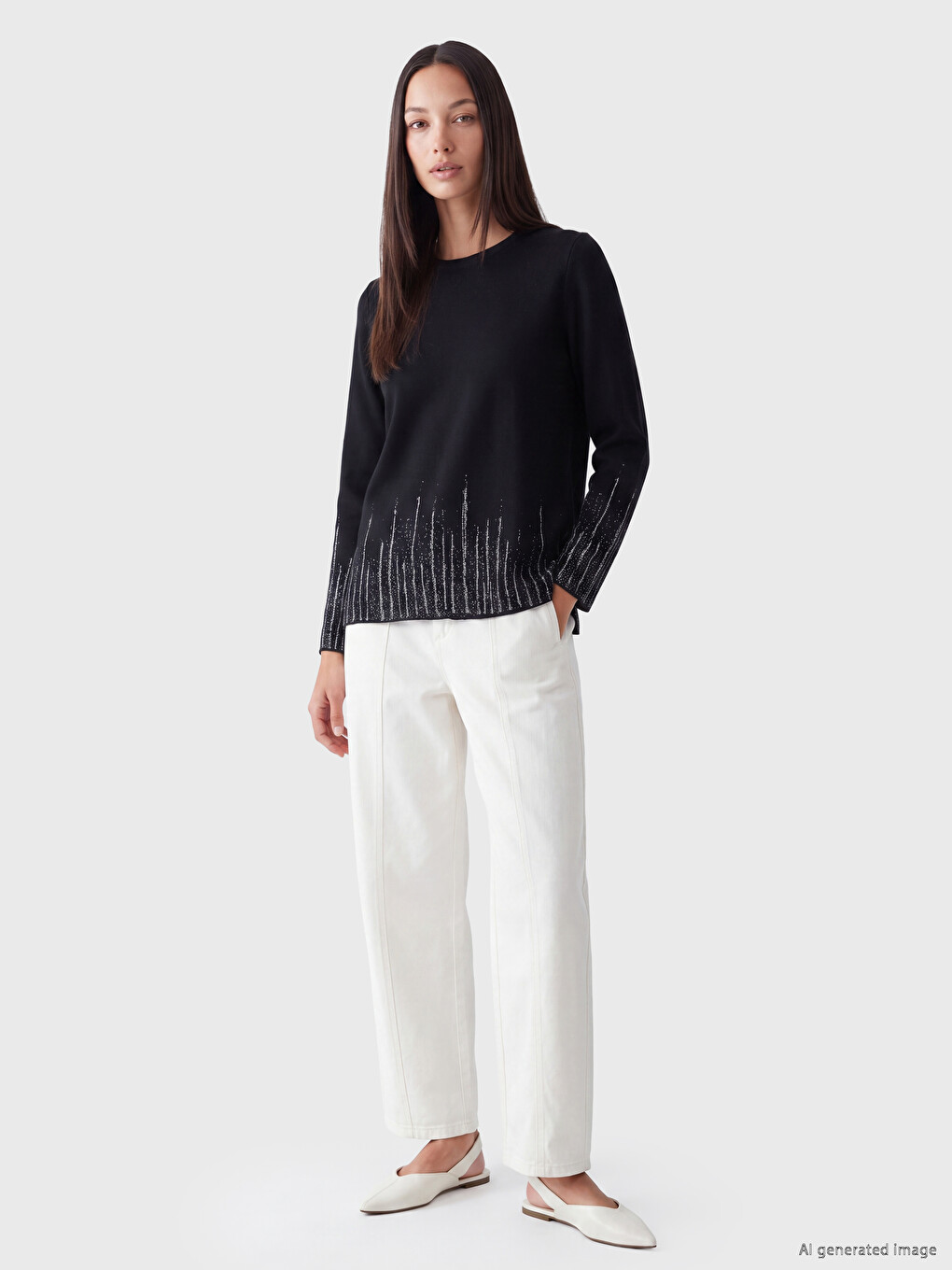 Crew Neck Patterned Women's Knitwear Sweater