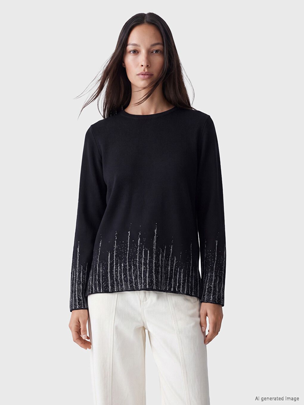 Crew Neck Patterned Women's Knitwear Sweater-1
