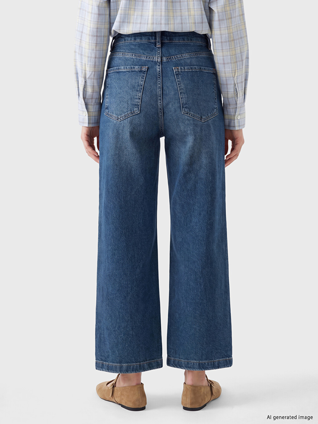 İndigo Yüksek Bel Wideleg Kadın Jean Pantolon-3