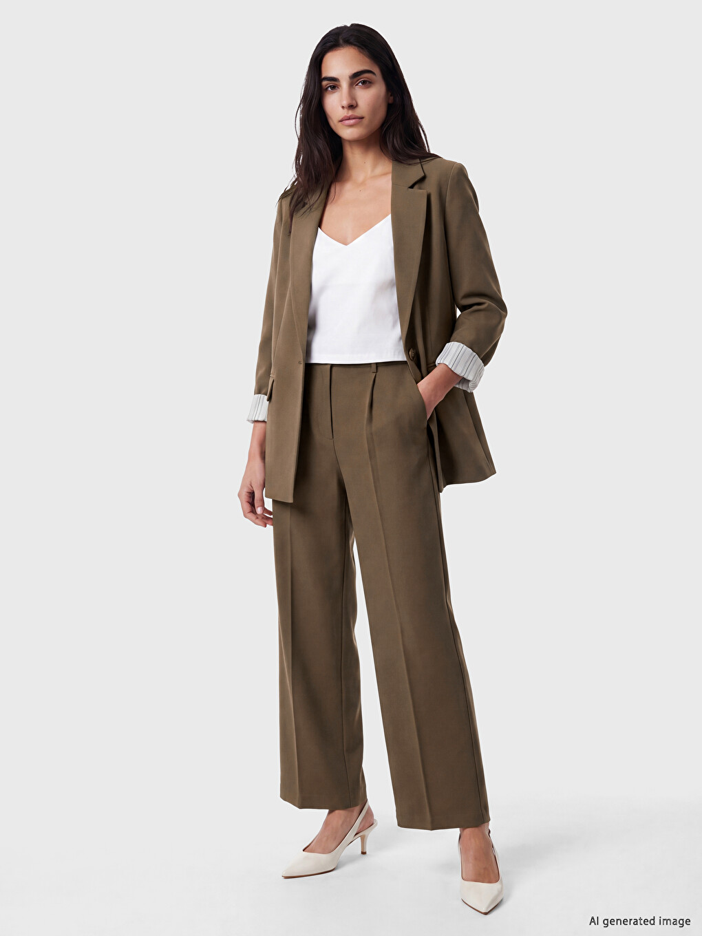 Haki Krep Kadın Blazer Ceket-1