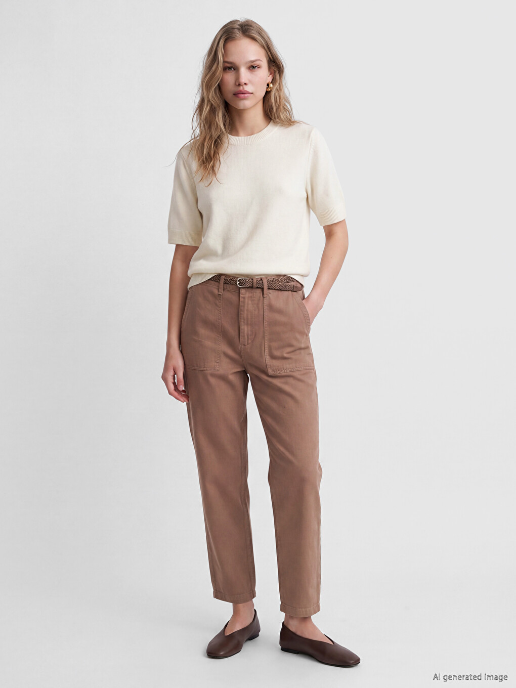 Kahverengi Kemerli Loose Fit Kadın Pantolon