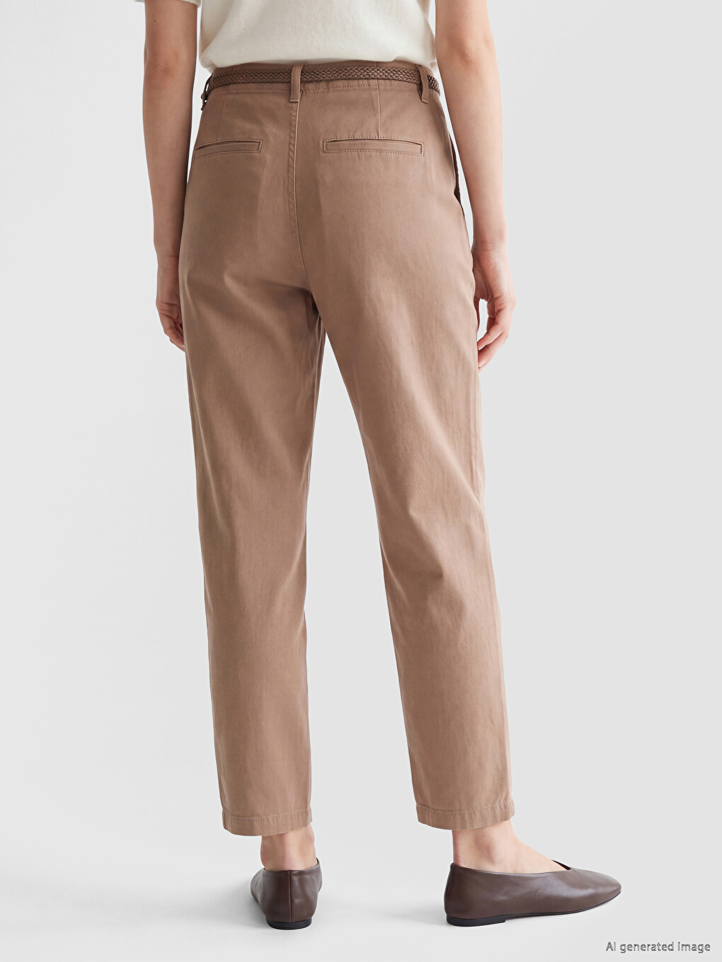 Kahverengi Kemerli Loose Fit Kadın Pantolon-3