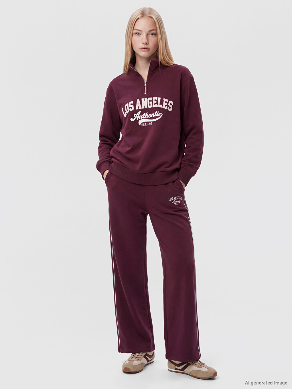 Mürdüm Baskılı Oversize Kadın Kalın Sweatshirt-1