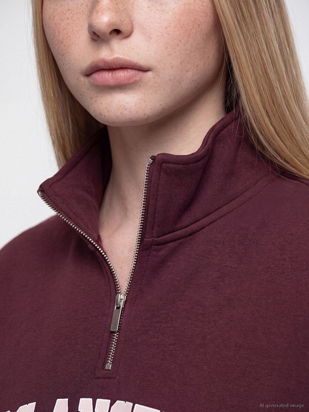 Mürdüm Baskılı Oversize Kadın Kalın Sweatshirt-2