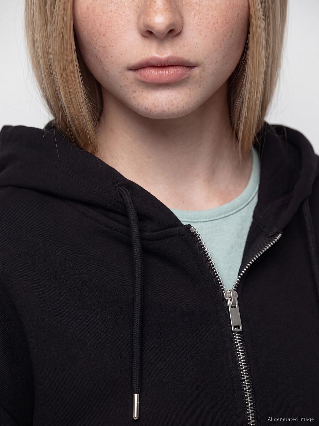 Siyah Kapüşonlu Kadın Fermuarlı Sweatshirt-2