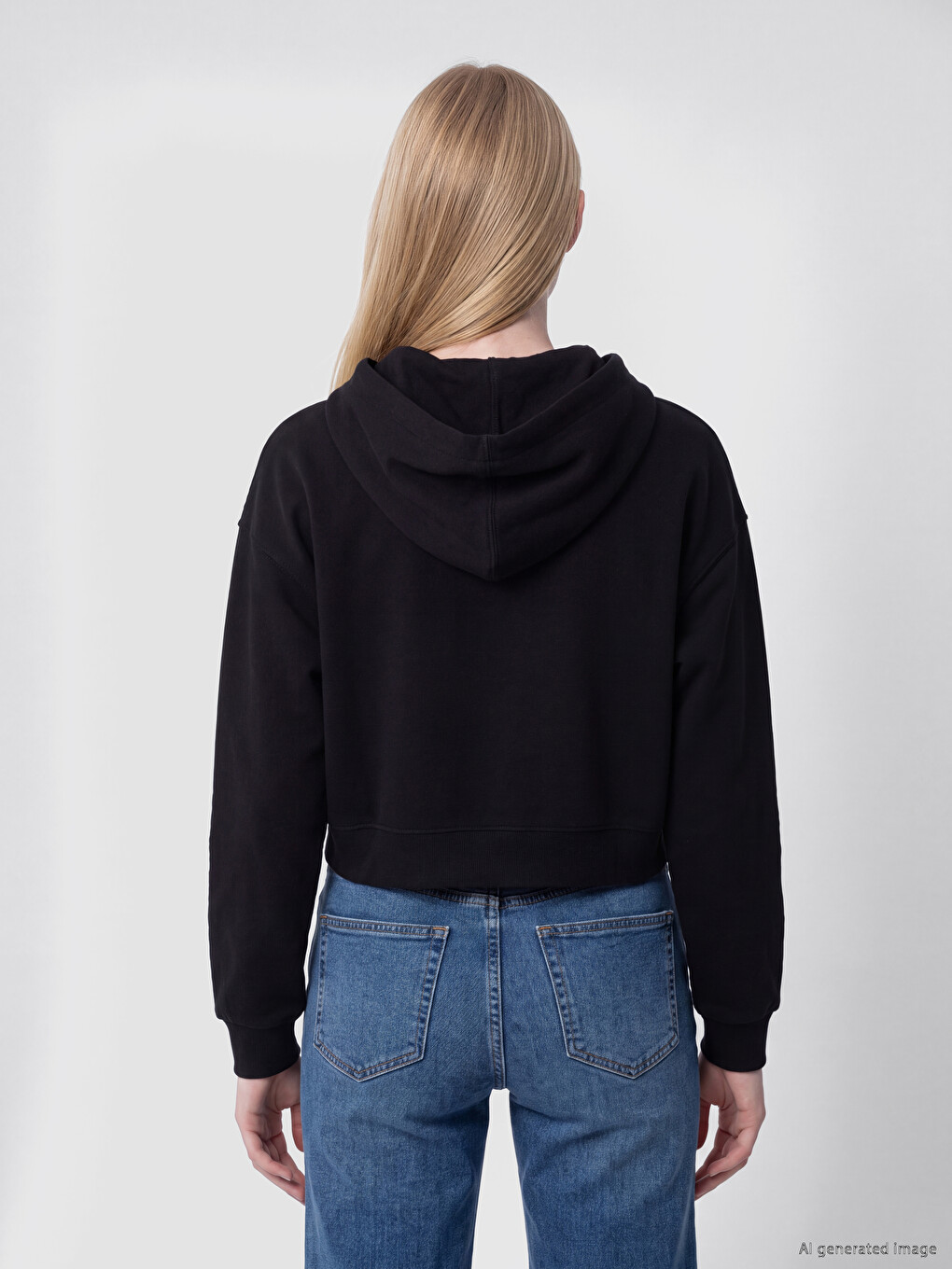 Siyah Kapüşonlu Kadın Fermuarlı Sweatshirt-3