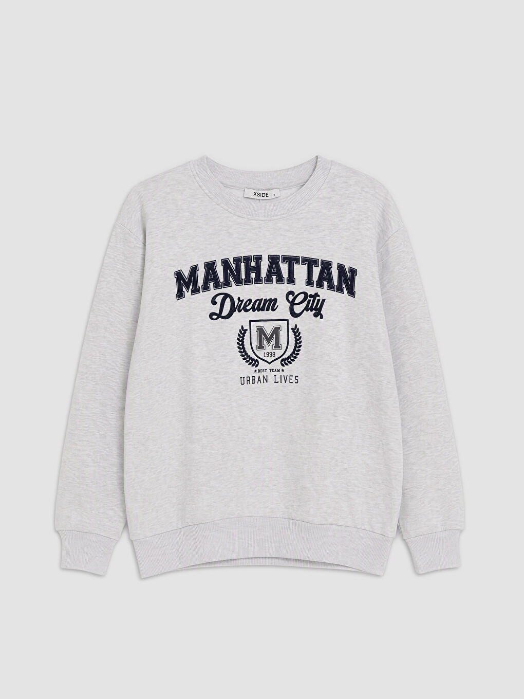 Gri Nakışlı Oversize Kadın Kalın Sweatshirt
