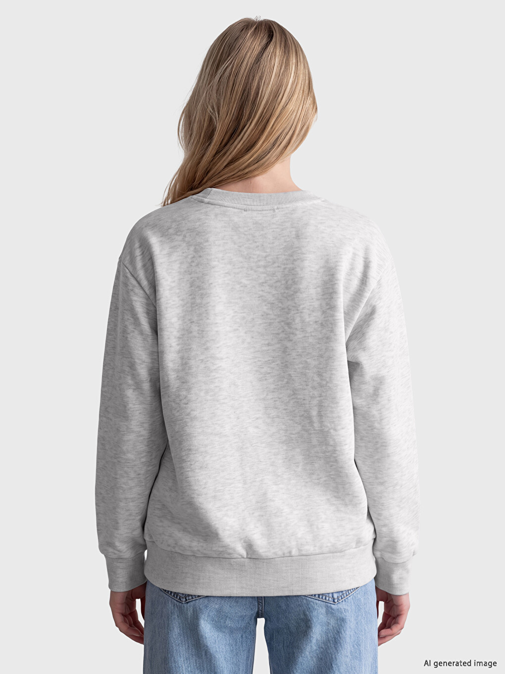 Gri Nakışlı Oversize Kadın Kalın Sweatshirt-3