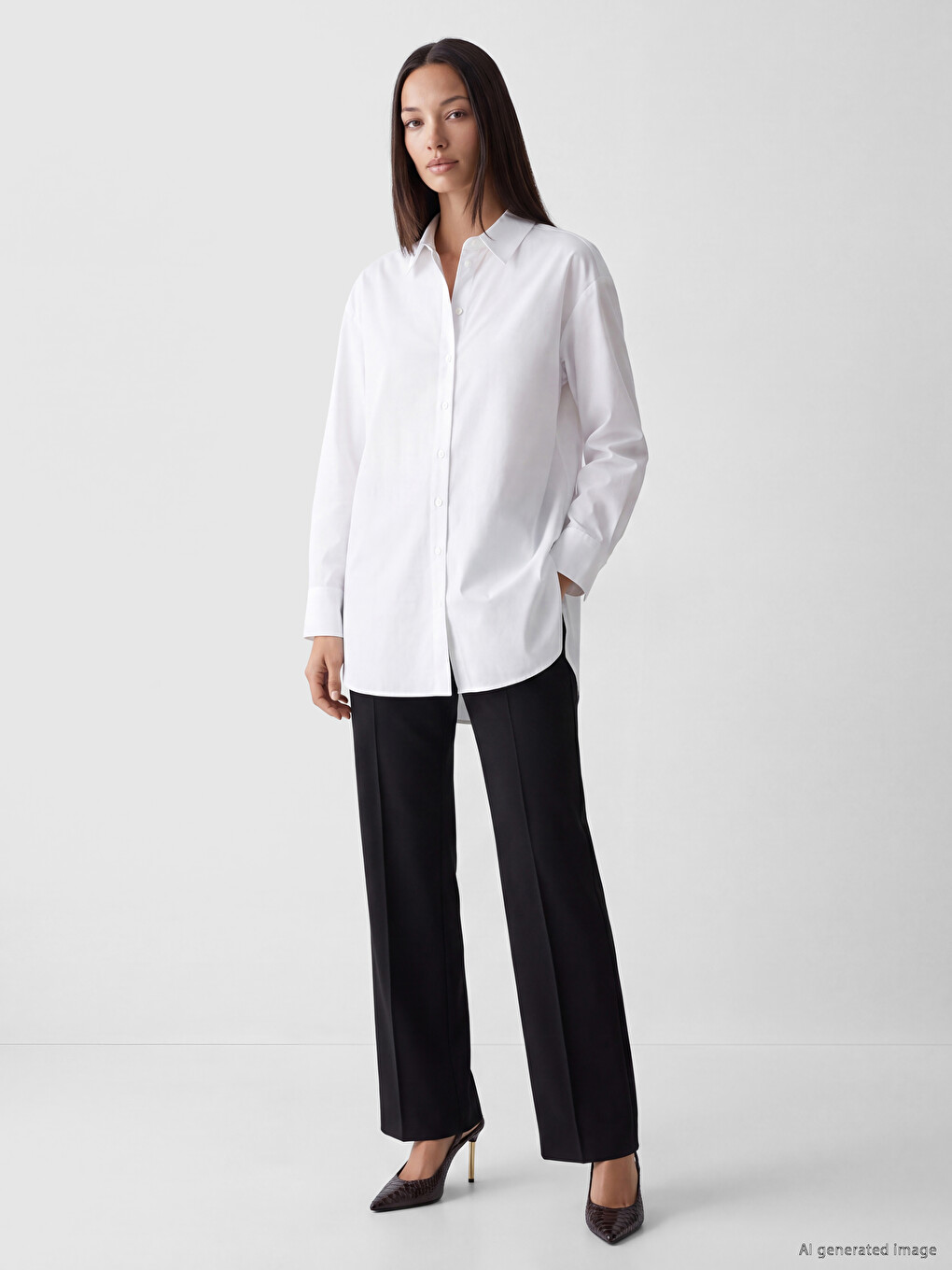 Beyaz Oversize Poplin Kadın Gömlek Tunik-1