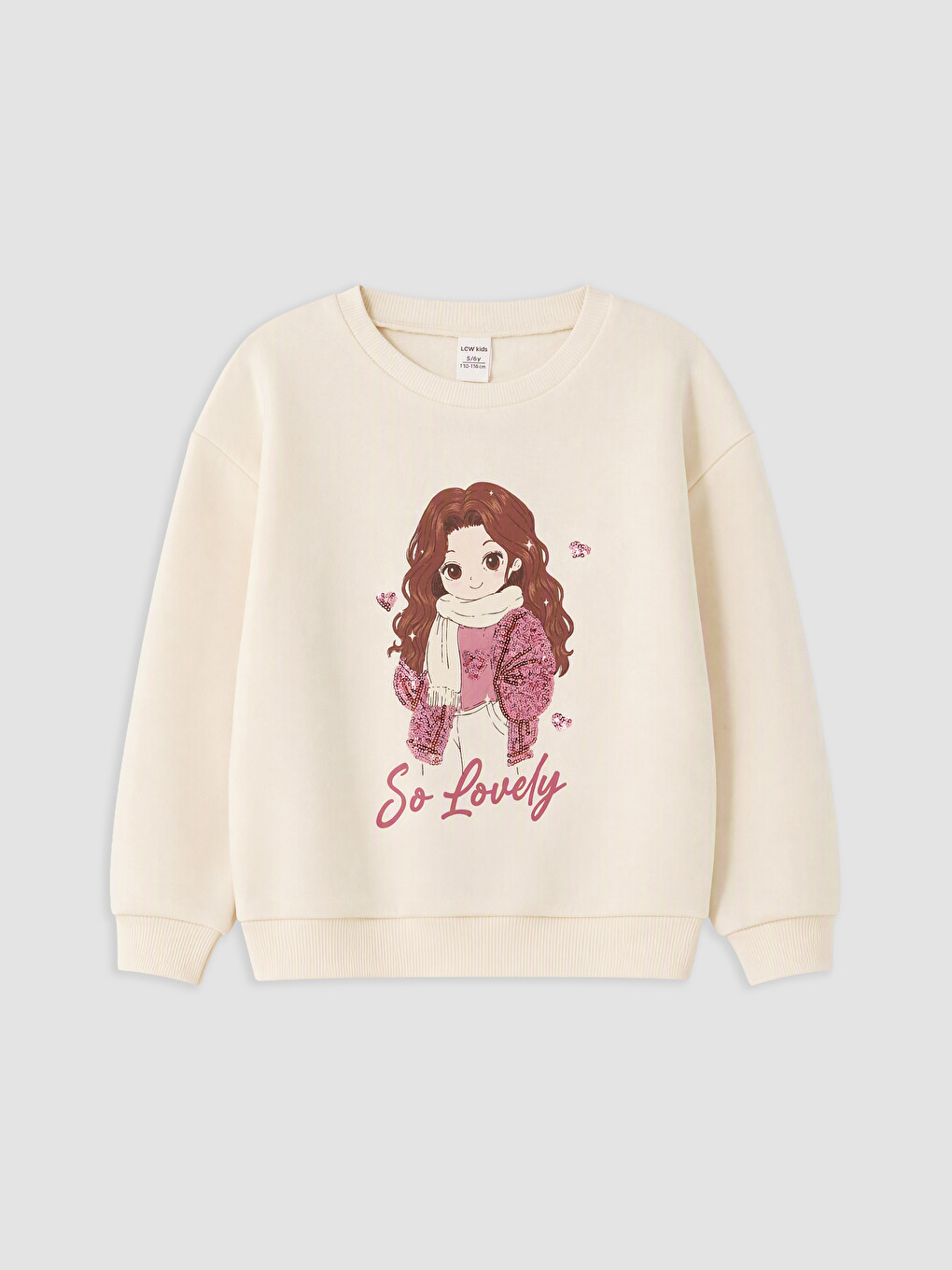 Ekru Baskılı Kız Çocuk Kalın Sweatshirt-1