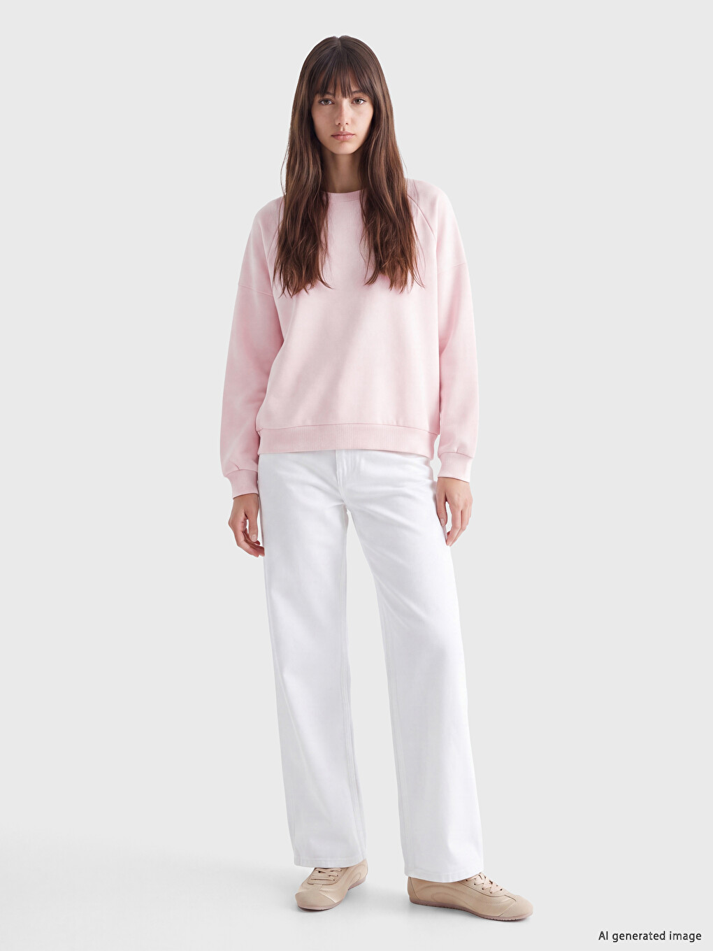 Pembe Oversize Kadın Kalın Sweatshirt-1