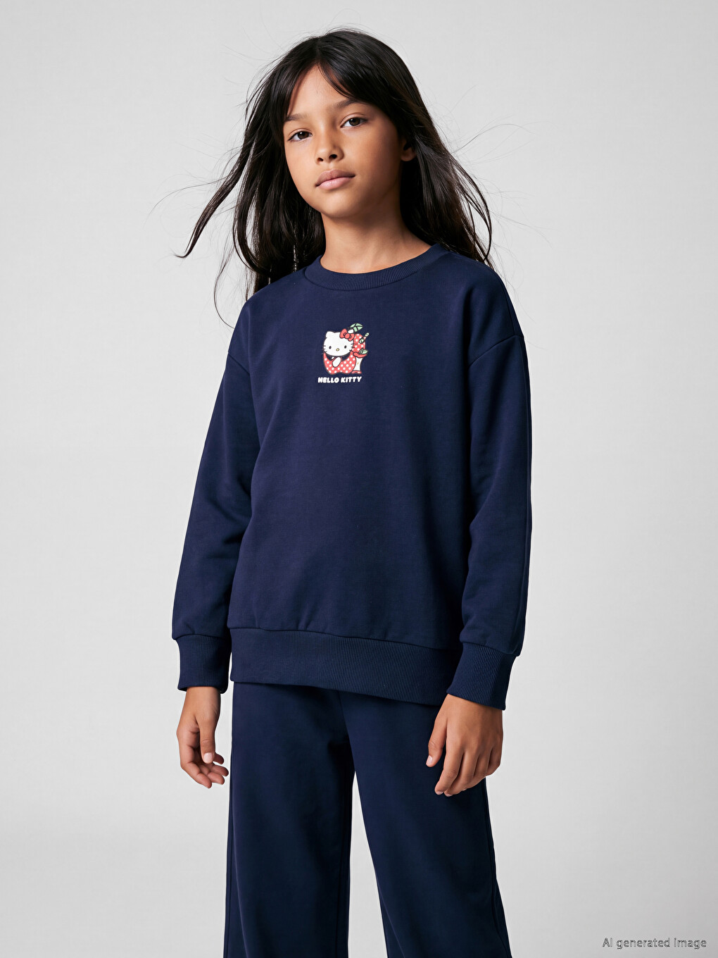 Lacivert Hello Kitty Baskılı Kız Çocuk Sweatshirt-2