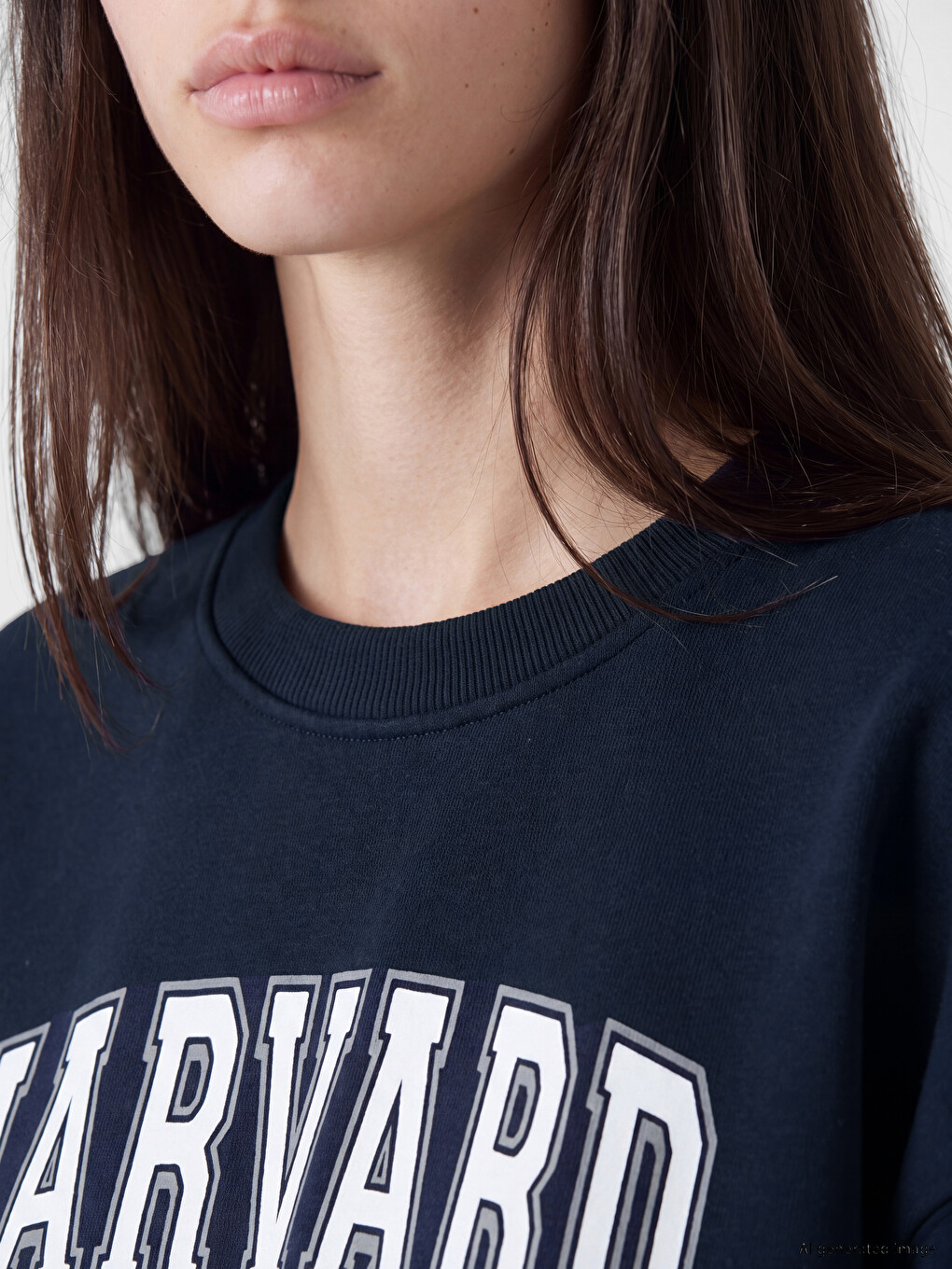 Lacivert Baskılı Oversize Kadın Kalın Sweatshirt-2
