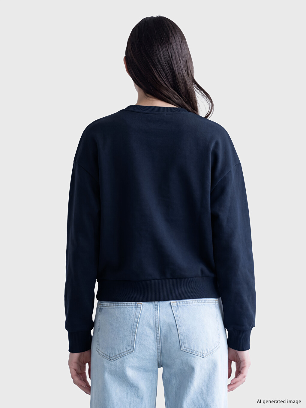 Lacivert Baskılı Oversize Kadın Kalın Sweatshirt-3