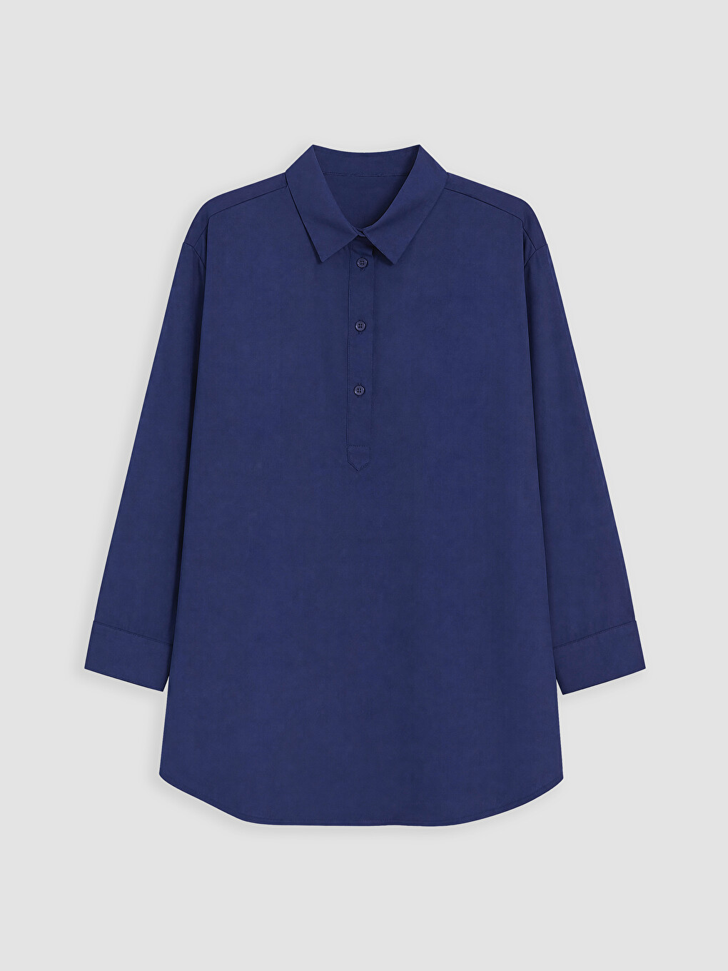 Lacivert Oversize Poplin Kadın Gömlek Tunik-4