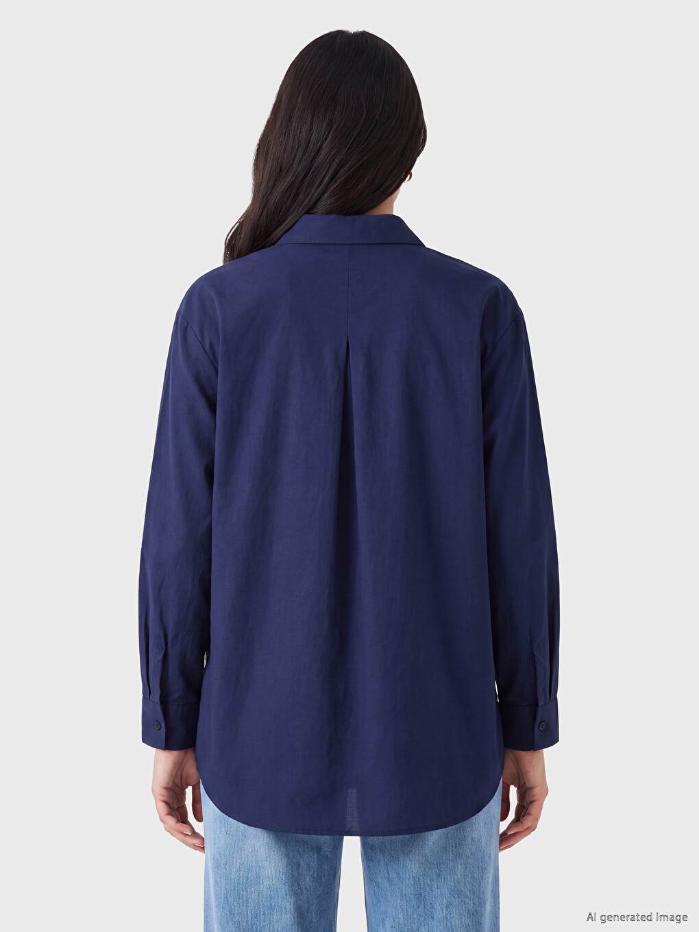 Lacivert Oversize Poplin Kadın Gömlek Tunik-3