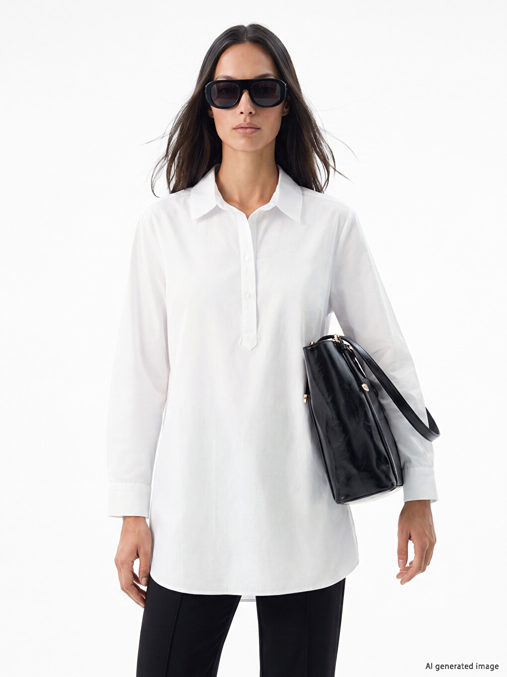 Beyaz Oversize Poplin Kadın Gömlek Tunik