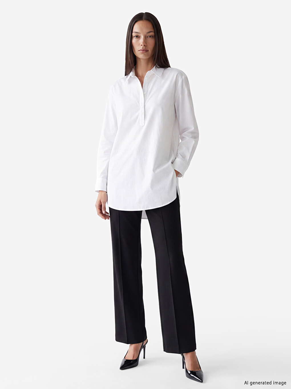 Beyaz Oversize Poplin Kadın Gömlek Tunik-1