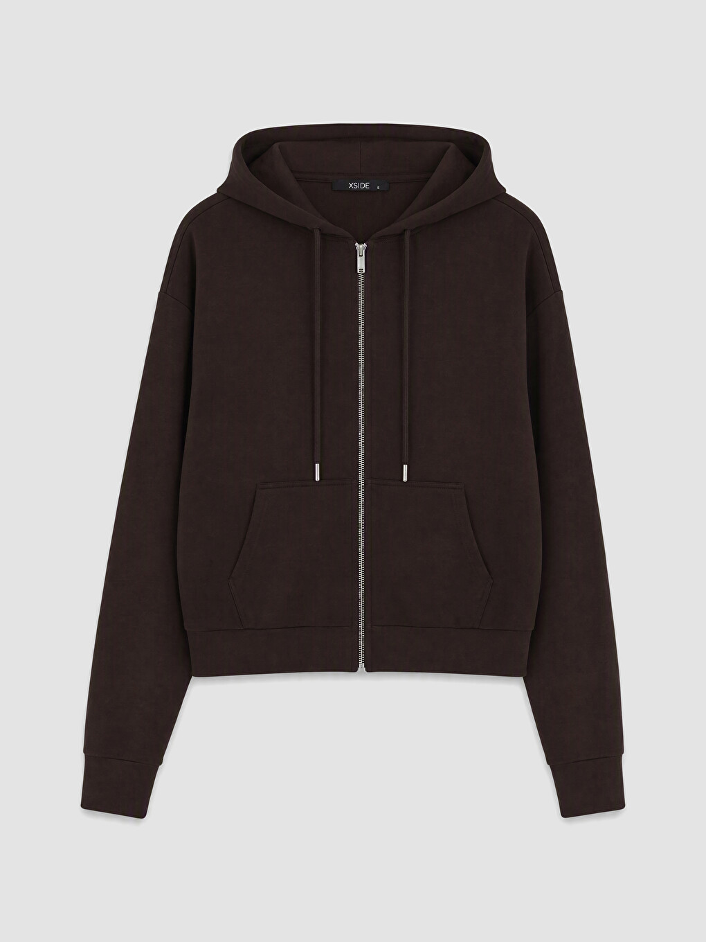 Kahverengi Kapüşonlu Soft Touch Kadın Fermuarlı Sweatshirt