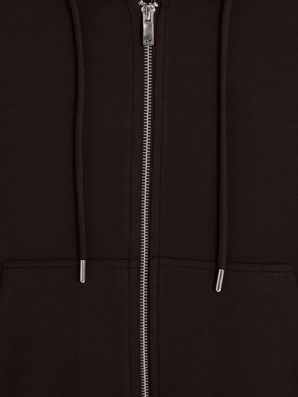 Kahverengi Kapüşonlu Soft Touch Kadın Fermuarlı Sweatshirt-1