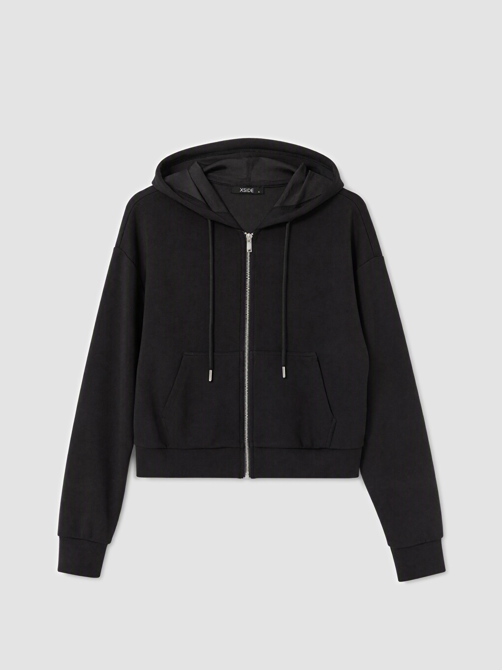 Siyah Kapüşonlu Soft Touch Kadın Fermuarlı Sweatshirt