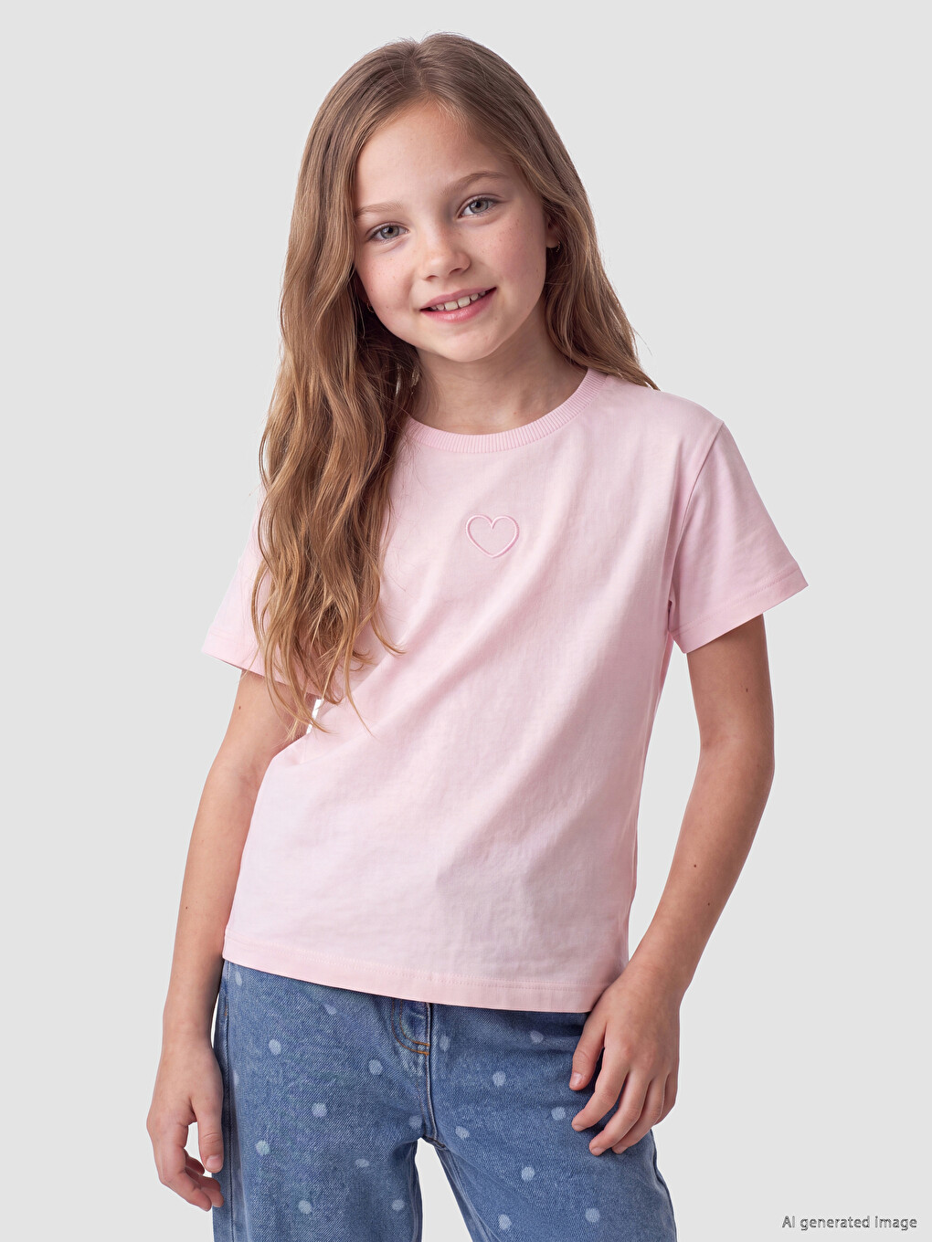 Heart Embroidered Girls' T-shirt-1
