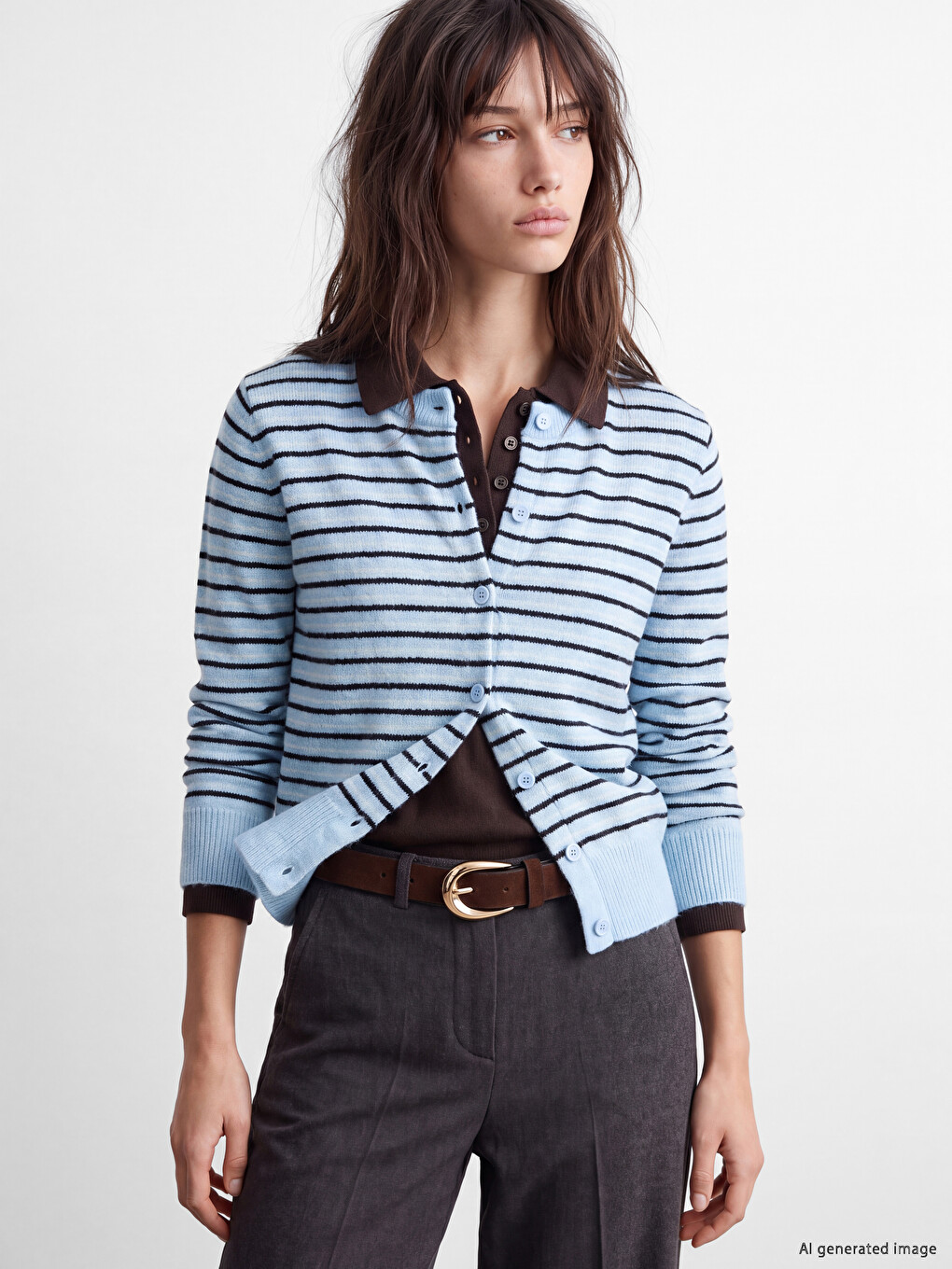 Crew Neck Striped Women's Knitwear Cardigan-1