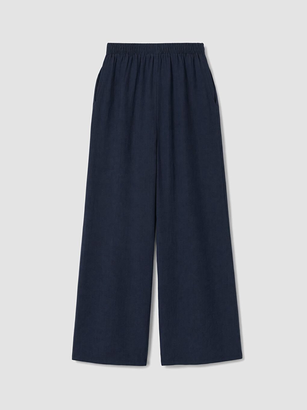 Lacivert Beli Lastikli Geniş Paça Kadın Pantolon-6
