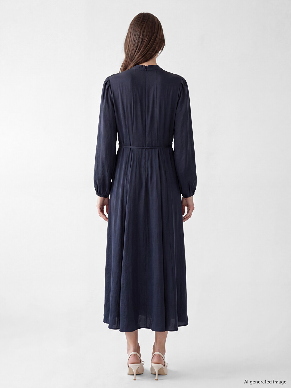 Mock Neck Sashed Modal Blended Dress-3