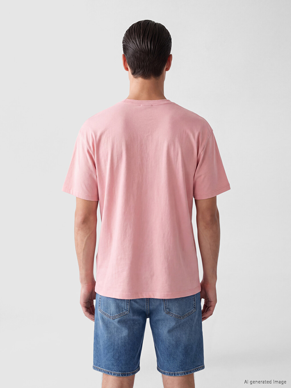 Pembe Bisiklet Yaka Erkek Penye Tişört-2