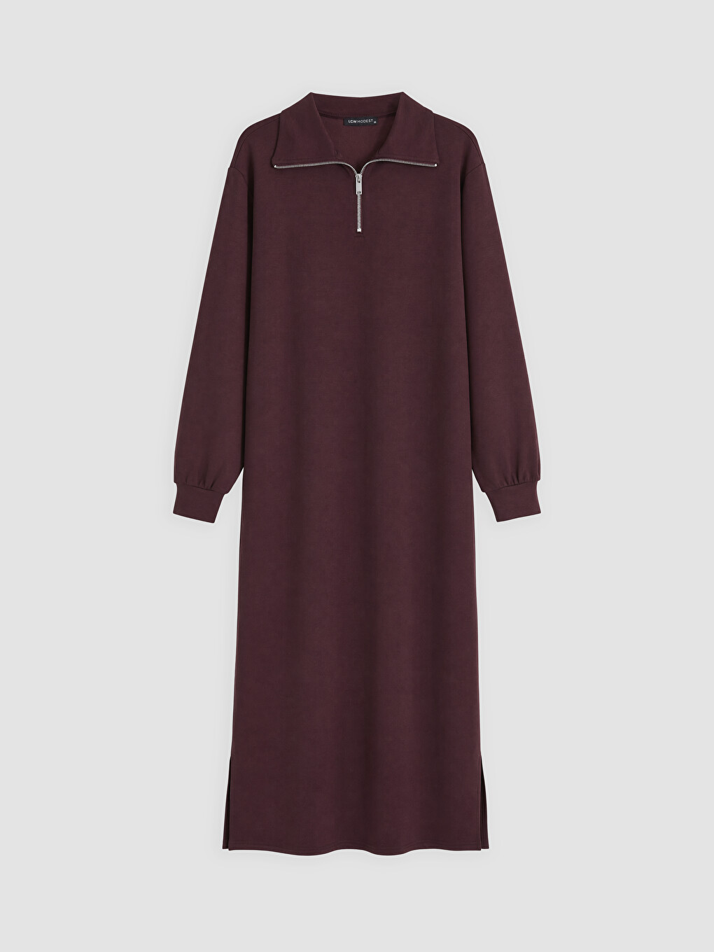 Bordo Dik Yaka A Kesim Sweat Elbise-4