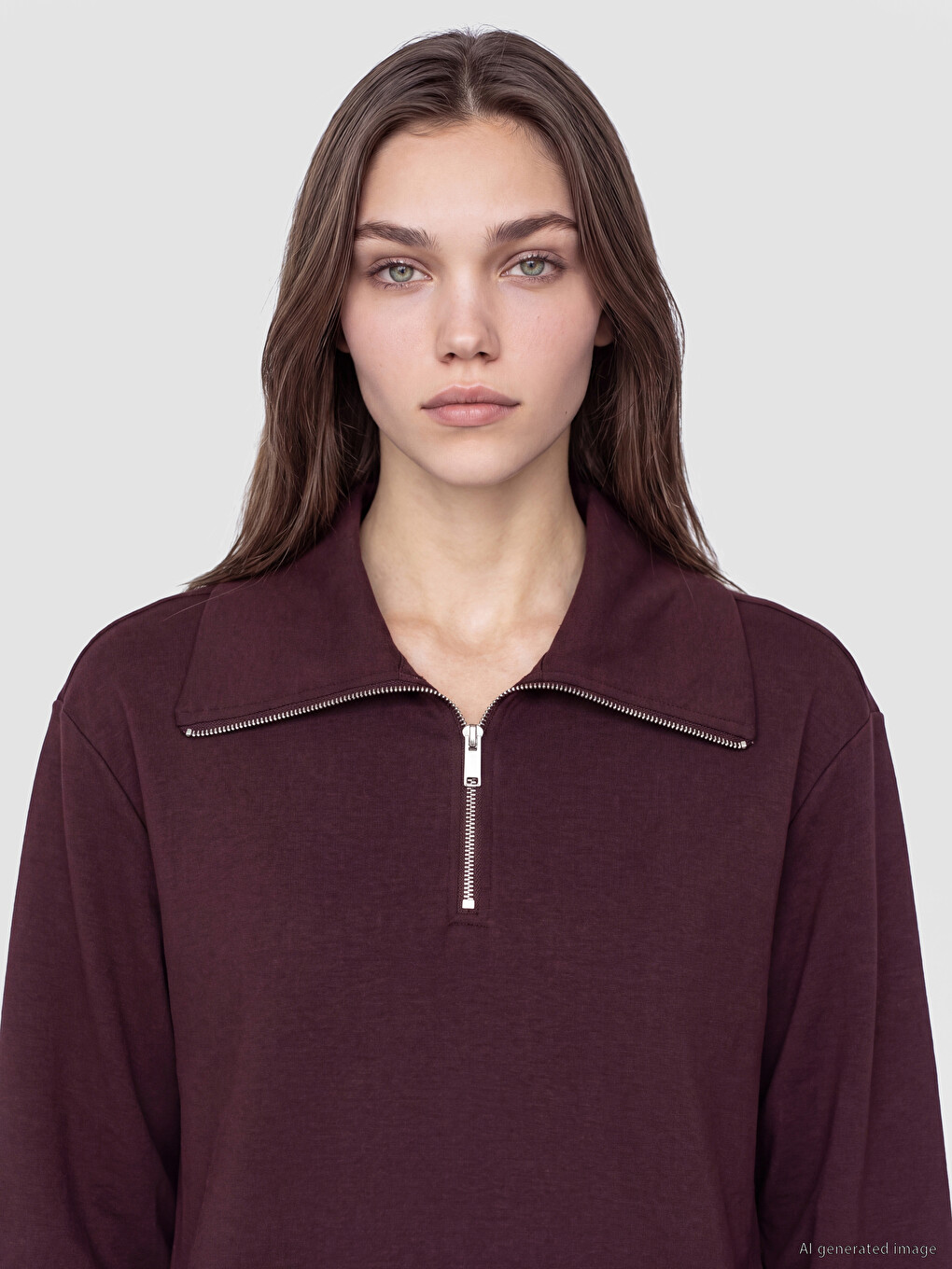Bordo Dik Yaka A Kesim Sweat Elbise-2
