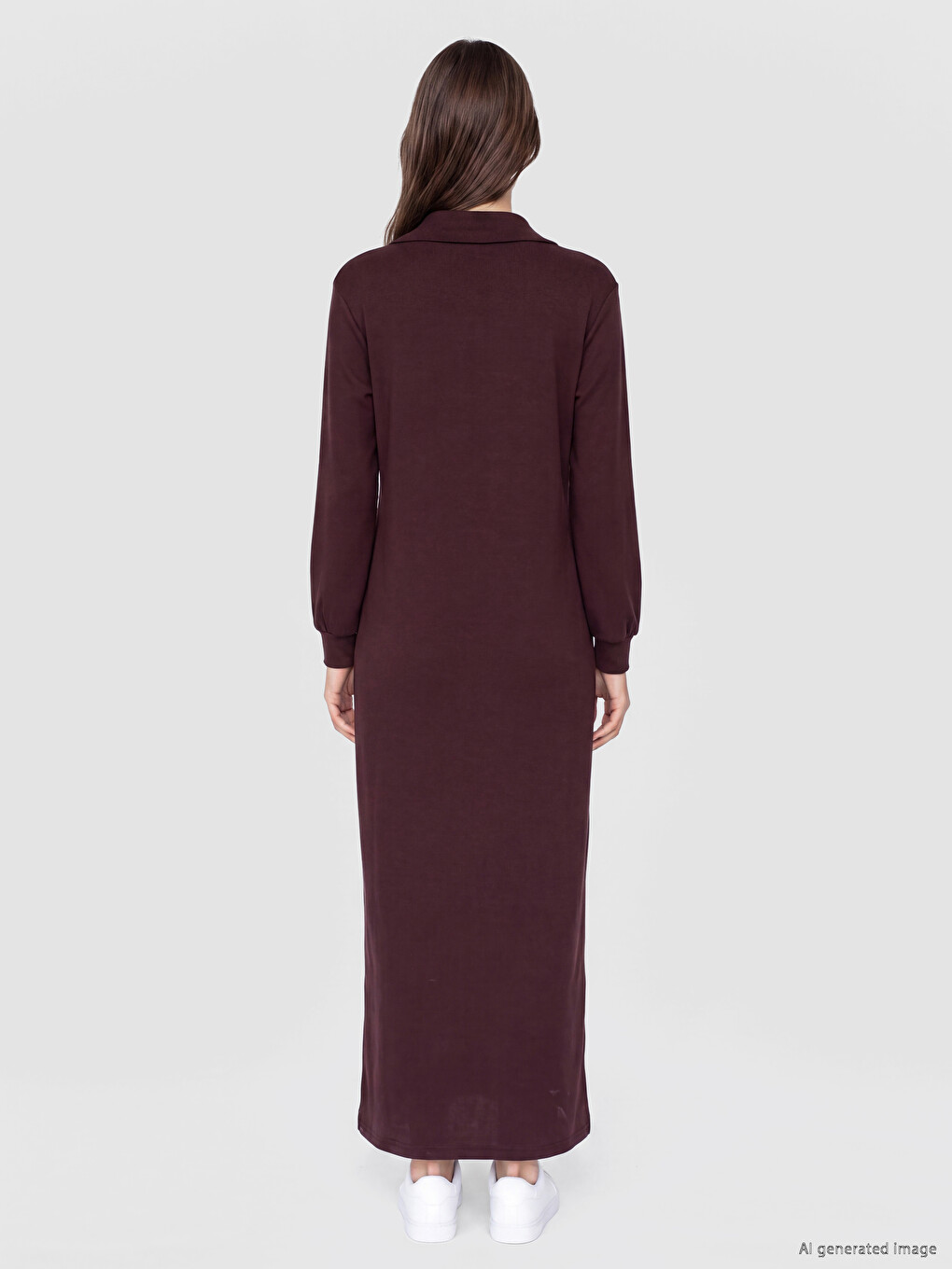 Bordo Dik Yaka A Kesim Sweat Elbise-3