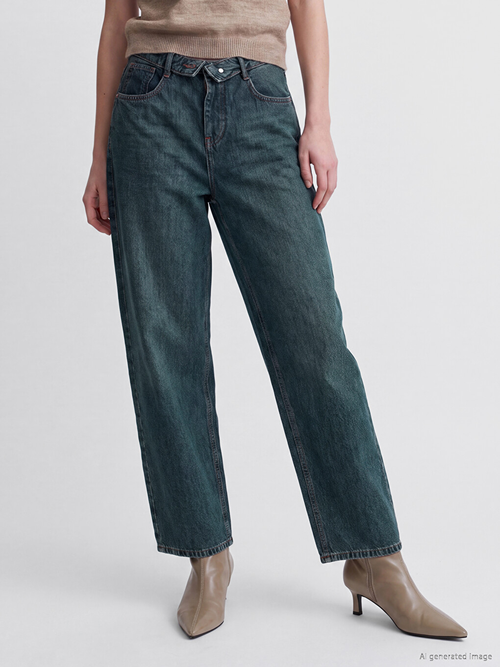 İndigo Baggy Fit Kadın Jean Pantolon-1