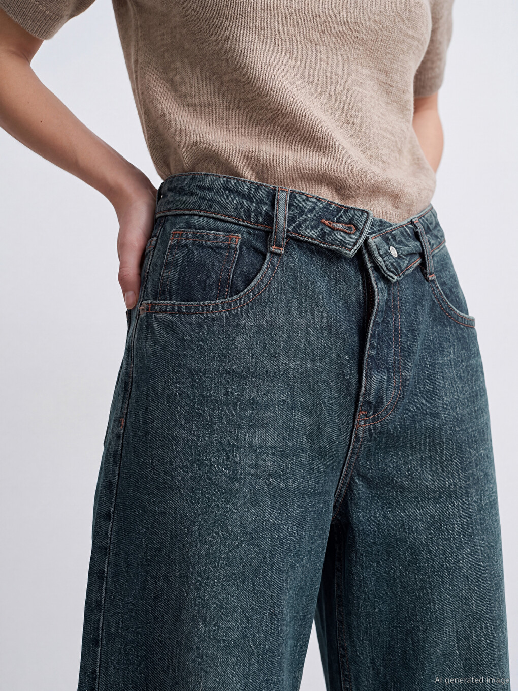 İndigo Baggy Fit Kadın Jean Pantolon-2