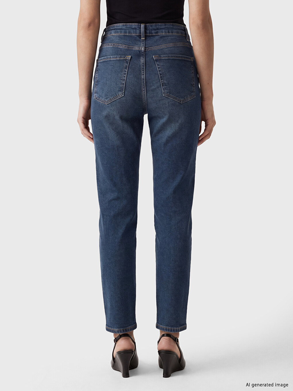 İndigo Yüksek Bel Slim Fit Kadın Jean Pantolon-3