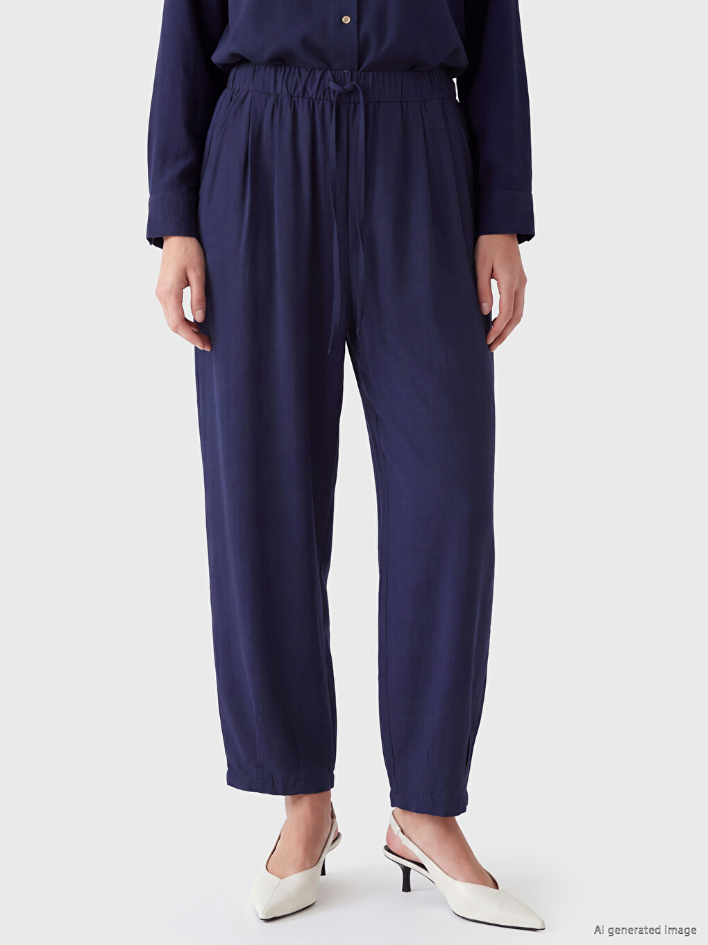 Elastic Waist Pleated Hem Women's Trousers-1