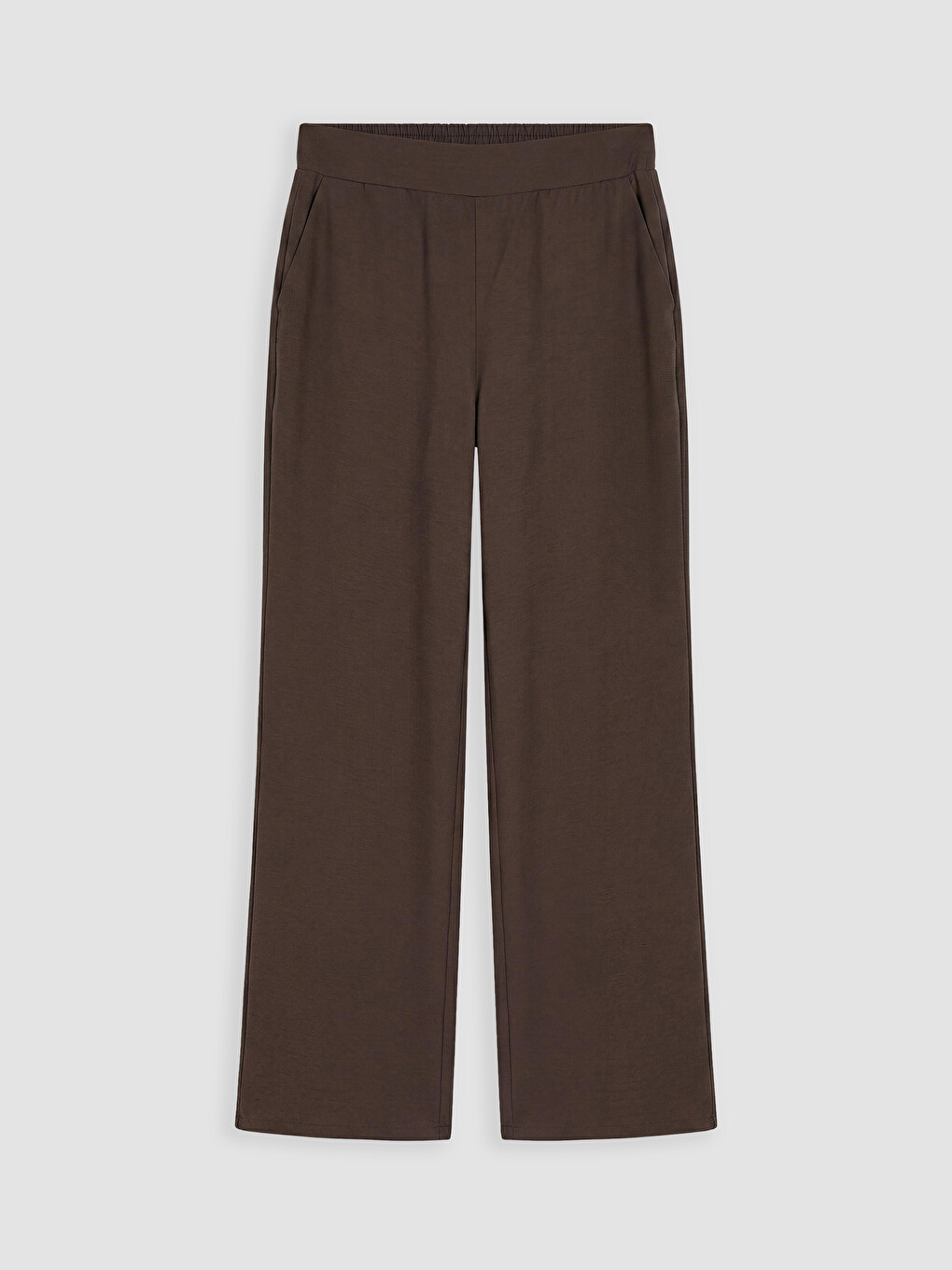 Kahverengi Beli Lastikli Geniş Paça Kadın Pantolon-4