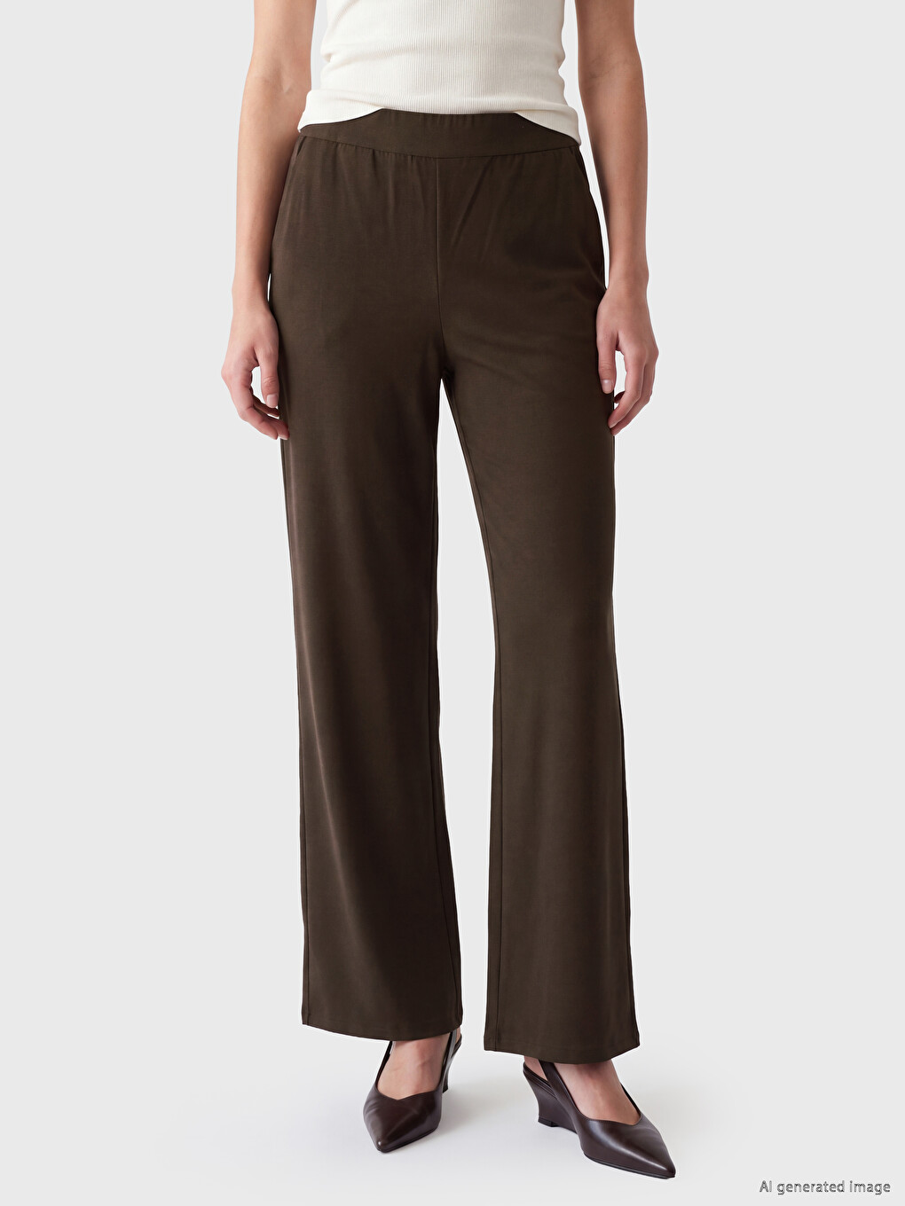 Elastic Waist Wide Leg Women's Trousers-1