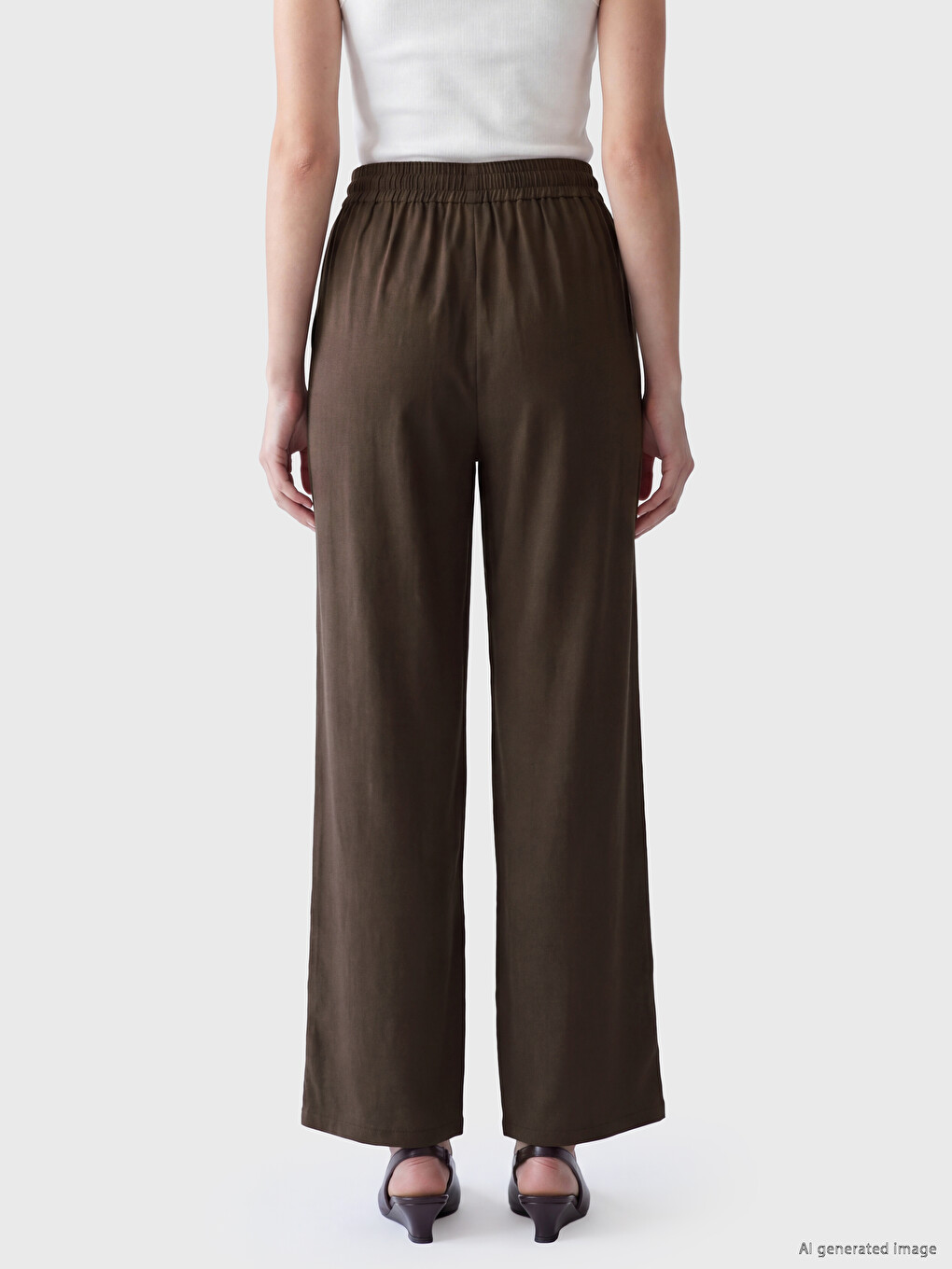 Elastic Waist Wide Leg Women's Trousers-3