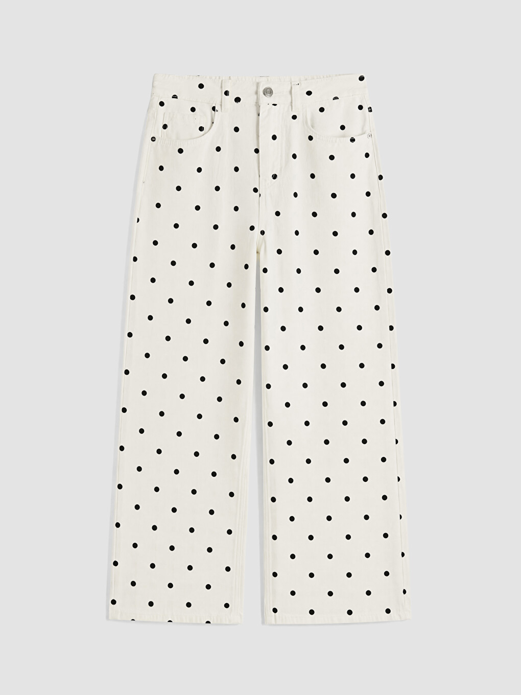 Beyaz Puantiyeli Straight Fit Kadın Jean Pantolon