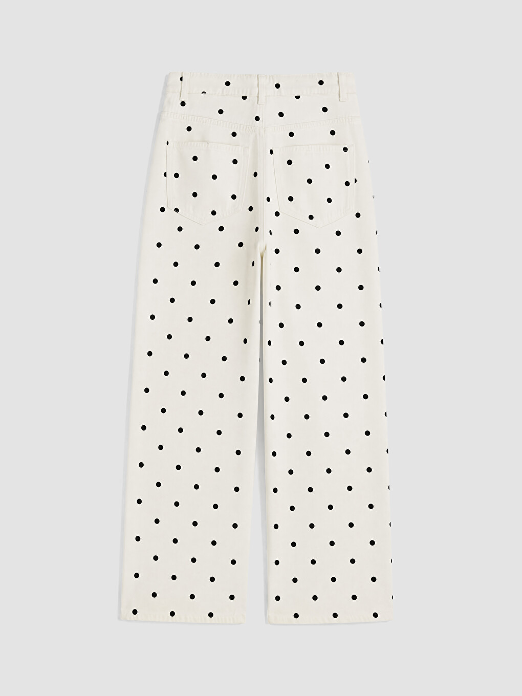 Beyaz Puantiyeli Straight Fit Kadın Jean Pantolon-1