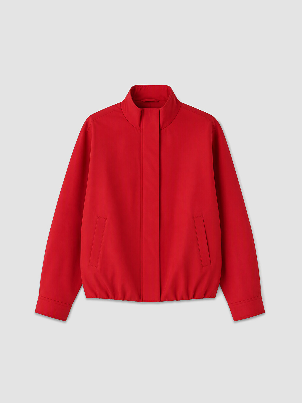 Kırmızı Dik Yaka Oversize Kadın Yağmurluk-5