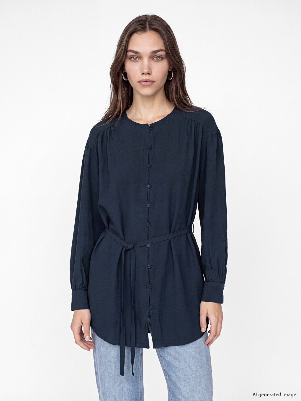 Sash Textured Women's Shirt Tunic