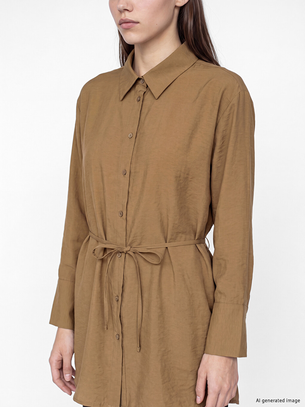 Modal Blended Tied Women's Shirt Tunic-2