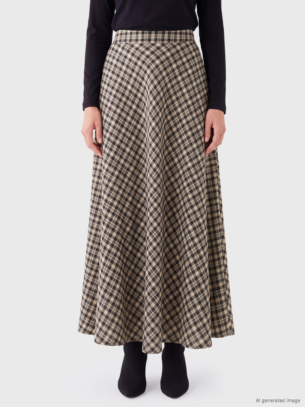 Zippered Plaid Flared Skirt-1