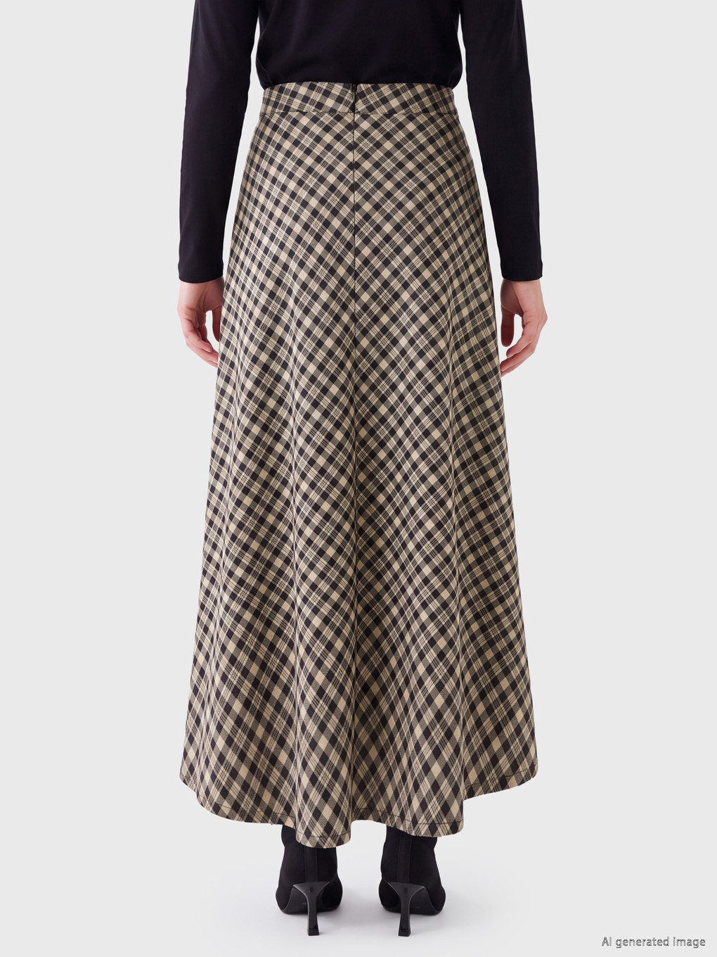 Zippered Plaid Flared Skirt-3